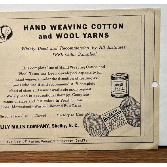 Lily Mills Hand Weaving Cotton Yarns Vintage Print Ad 1930s Wool - Picture 4 of 4